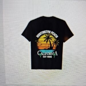 Black California Beach Graphic Tee New